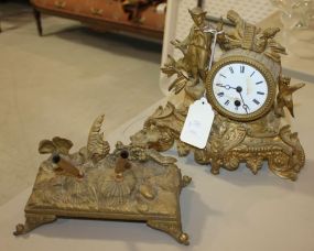 Victorian Spelter Figural Clock and Inkstand