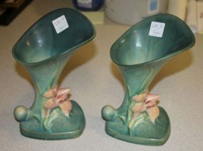 Pair of Zepher Lily Roseville Cornucopia Vases numbered: 204-8., 8