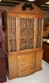 Mahogany Bow front Single Door China Cabinet with pedimont top, 79