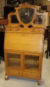 Unusual Oak Empire Dropfront Desk with bookcase bottom, 67