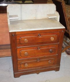 Walnut Three Drawer Marble Top Washstand 40