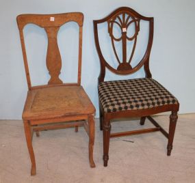 Mahogany Shield Back Chair and Oak T-Back Chair