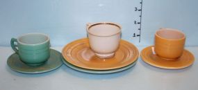 Miniature Green Cup and Saucer, Miniature Orange Cup and Saucer, and a Bavarian Demi-Cup
