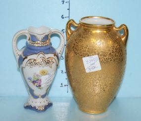 Wheeling Glass Company Vase #1046, and a Gold Decorated, Royal Dux Bohemian Vase with Flowers