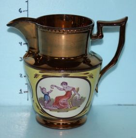 Copper Luster Pitcher of Lady and Child