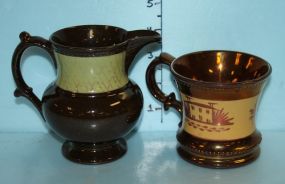 Copper Luster Mug and a Green and Brown Luster Mug