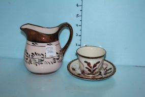 Pink Luster Pitcher and Gray's Pottery Demi-Tesse Cup and Saucer