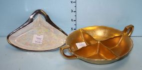 Divided Gold Dish Marked Tellowitz and a Small Tan Dish Marked RS Germany