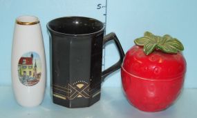 Ceramic Strawberry Preserve Jar, a Porcelain AK Vase, and a Modern Black Cup