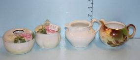 RS Germany Creamer, Handpainted Creamer, RS Germany Hair Receiver and Covered Dish