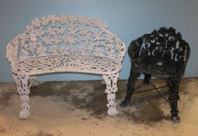 Two Piece Grape Carved Yard Bench and Chair