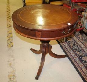 Mahogany Leather Top Drum Table with Drawer