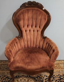 1960's Mahogany Rose Carved Parlor Chair