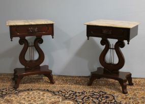 Pair of 1960's Marble Top Lyre Based One Drawer Stands