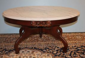 1960's Oval Marble Top Rose Carved Coffee Table