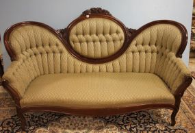 1960's Mahogany Rose Carved Cameo Back Sofa