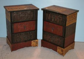 Pair of Retro Tag Art Three Drawer Stands