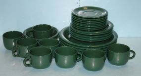 Set of Green Dishes Including Six Dinner Plates, Eight Cups, Eight Saucers, Five Salad Plates, and Two Bowls