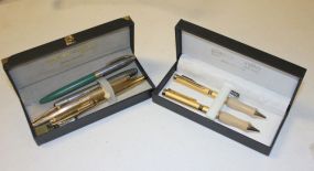 Set of Gold Pens (Pierre Cardin Case), One Gold Bombay Pen, and Three Pens in a Pierre Cardin Case