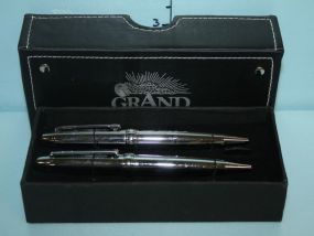 Two Piece Set of Grand Casino Silver Writing Pens in Case