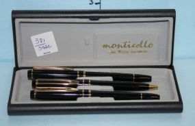 Three Monticello Black and Gold Pen Set in Case