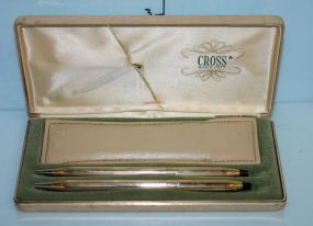 Gold Cross Pen Set with Leather Case and Cross Box