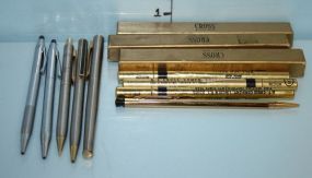 Three Silver Taiwan Pens and a Bagged Group of Cross Pens and Refills