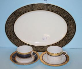 Two Cups and Saucers Limoge and a Large Bone China Mikasa Platter