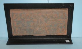 Terra Cotta Tile Carving on Wood Stand