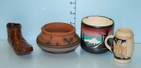 Two Pieces of Indian Pottery, a Mini Mug, and a Mini Boot