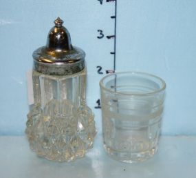 Pressed Glass Salt and Pepper Shakers and a Shot Glass