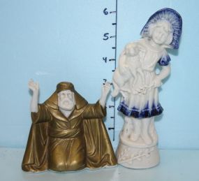 Porcelain Candleholder of Kneeling Shepherd and a Porcelain Figurine of a Girl Holding a Lamb