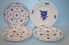 Four Royal Copenhagen Blue and White Plates