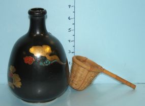 Black Chinese Jug with a Wooden Tea Strainer