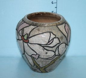 Signed Pottery Vase with Magnolia
