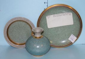 Royal Copenhagen Crackled Celadon Plate, Saucer, and Vase