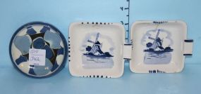 Small Dish and Two Delft Hand Painted Ashtrays