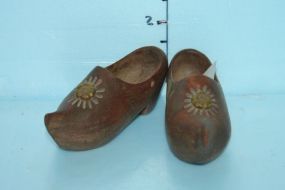 Two Carved Mini Wood Dutch Shoes