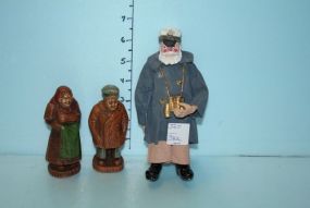 Figurine of a Sea Captain and a Pair of Wood Figurines