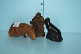 Black Seal, and Indian, and a Carved Hippo