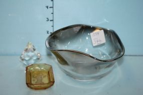 Glass Dish, an Amber Etched Salt, and a Facet