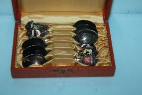 Set of Six Silverplate with Enamel German Demi-Tesse Spoons in Box (Different City on Each)