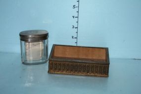 Brass Box (No Lid), and a Glass Piece to a 19th Century Toiletry Set