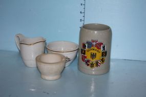 German Mug, Mortise, Shenago China Creamer, and Sugar Bowl