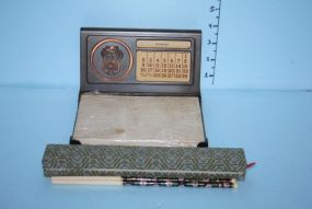 Bronze Perpetual Calendar and Pair of Chop Sticks in Box