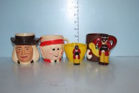 F&F Ohio Black Butler Cup, Woody Wood Pecker Cup, Ben Franklin Cup, and an Elf Cup
