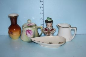 Small Handpainted German Vase, Rosenthal Teardrop Shaped Dish, RS Bavarian Creamer, Porcelain Bust, and a Covered Handpainted Sugar