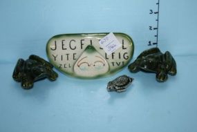 Two Ceramic Frogs, Small Turtle (2