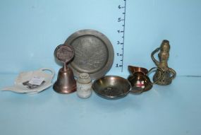 Miniature Dishes, Cypress Garden Small Dinner Bell, Small Kettle, and a Miniature Pottery Vase