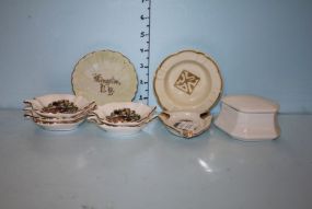 Set of Five Wales Small Leaf Nut Dishes, Small Bavarian Ashtray, Luster Shell Dish, Heirich Ashtray, and a Covered Au